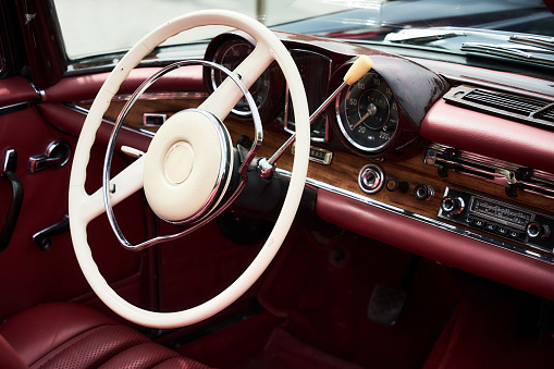 Close-Up Of Steering Wheel In Vintage Car