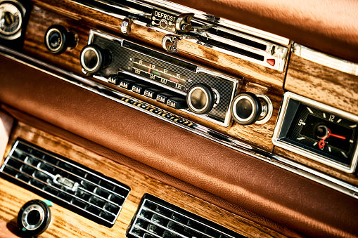 istock Close Up At A Dashboard With A Radio In A Vintage Car 1424362334