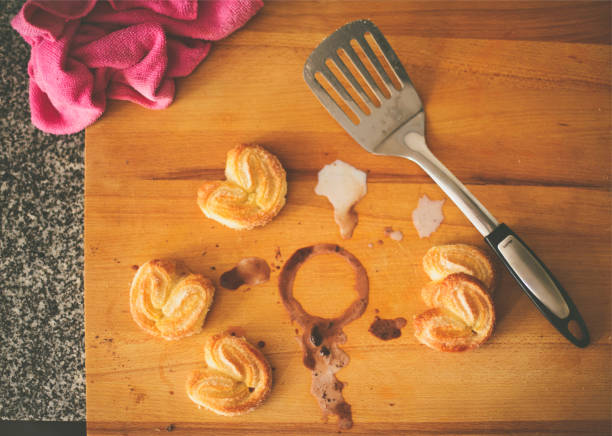 Dirty table with palmier and chocolate stains