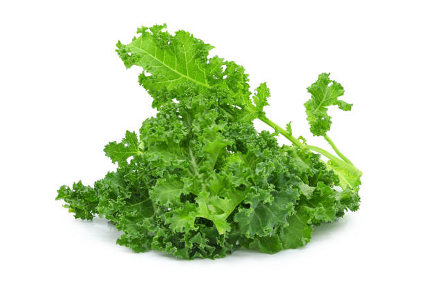 istock Fresh organic green kale leaves isolated on white 1424372283