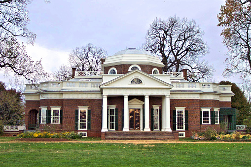 The view of Jefferson's Monticello is unobstructed when taken from the back yard.  The rear portico is almost as impressive.