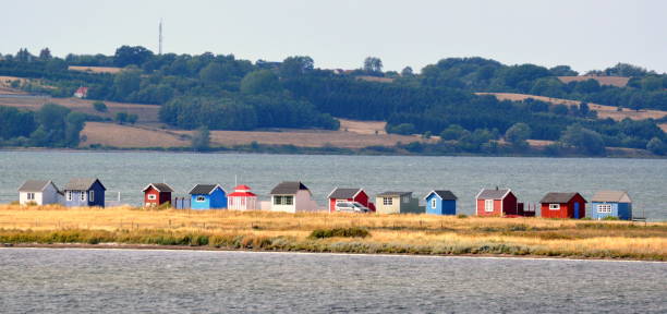 beach houses on ærø island, denmark - aero imagens e fotografias de stock