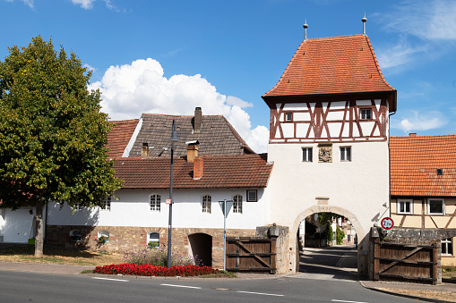 Upper Gate from 1494, a watchtower and city gate for the town of Lauda-Königshofen in Baden-Württemberg in Germany.