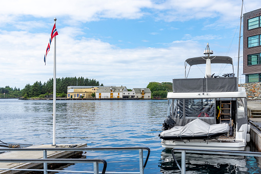 Haugesund Harbour and harbour side buildings, Norway.