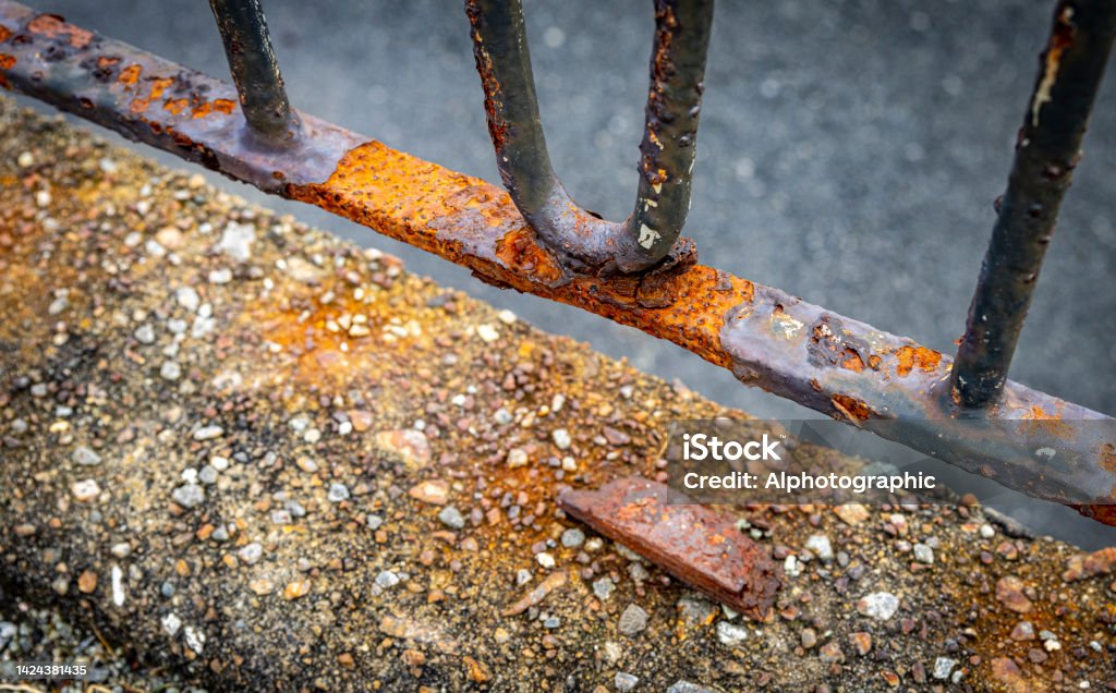 A rusty harbourside railing in Haugesund, Norway. 2022 Stock Photo