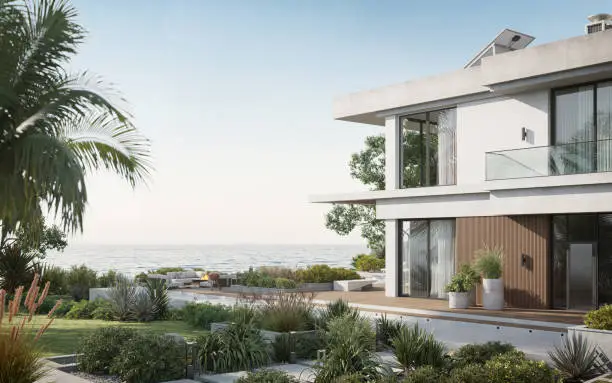 Photo of 3d renders of luxurious house along the sea