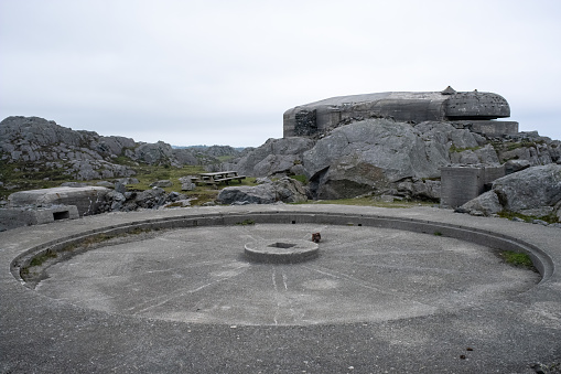 Haugesund, Norway - June 7, 2022:  Haraldshaugen is a national monument in Haugesund, Norway. Norway's unification into one kingdom under the rule of King Harald Fairhair. Cloudy day. Selective focus