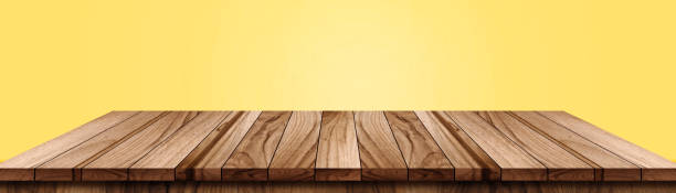 istock Empty wood table on blurred background copy space for montage your product or design,Blank brown board with abstract blurred background 1424399421