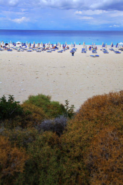 Myrtos beach, focus on sand, Kefalonia island, Ionian Sea, Greece