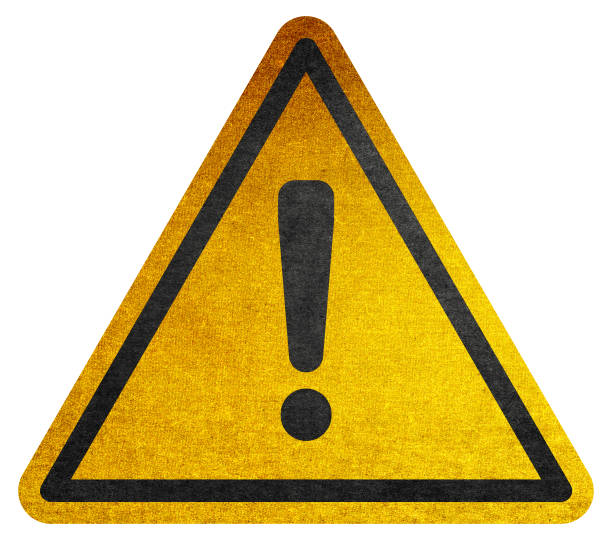 istock Hazard warning symbol rustic texture with exclamation mark on white background. Hazard warning attention sign with exclamation mark symbol. 1424406101