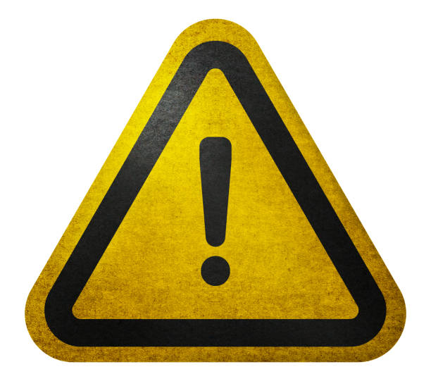 Hazard warning symbol rustic texture with exclamation mark on white background. Hazard warning attention sign with exclamation mark symbol.