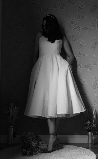 Photograph of a Bride Looking to The Side in Monochrome Black and White Tones