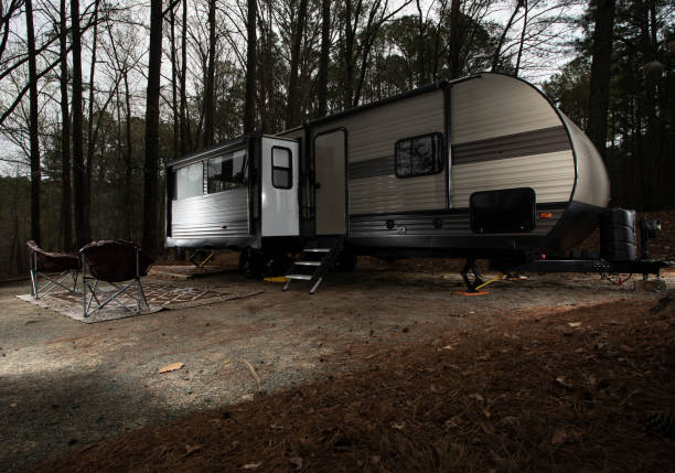 istock Early evening camping trailer campsite 1424434437
