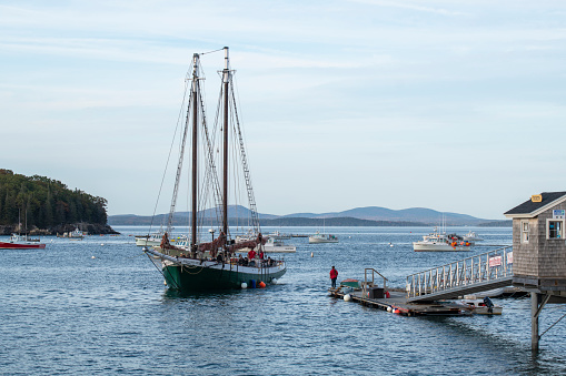 Bar Harbor, USA - October 12, 2021. Tourists sailing on Bailey Louise Todd ship, Bar Harbor, Maine, USA