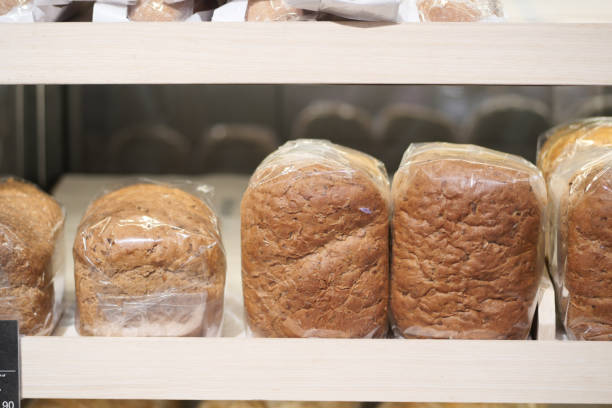 Baked pastry with glass window in the bakery