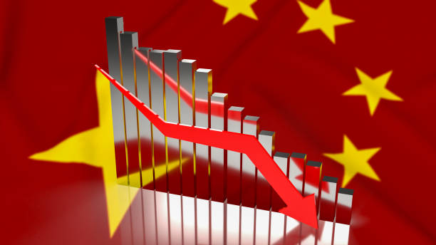 Business chart arrow down on Chinese flag background  3d rendering