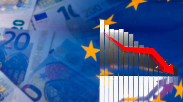 istock The business chart arrow down on EURO flag background  3d rendering 1424439425
