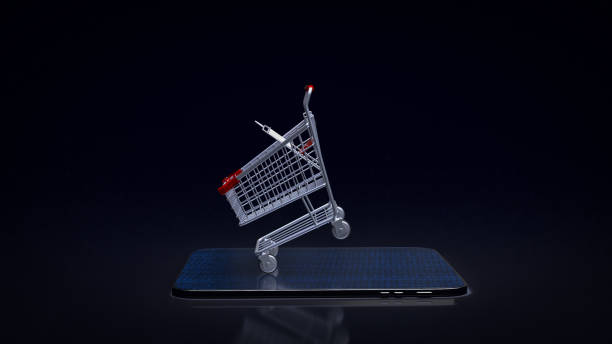 shopping cart on tablet for e commerces  business 3d rendering