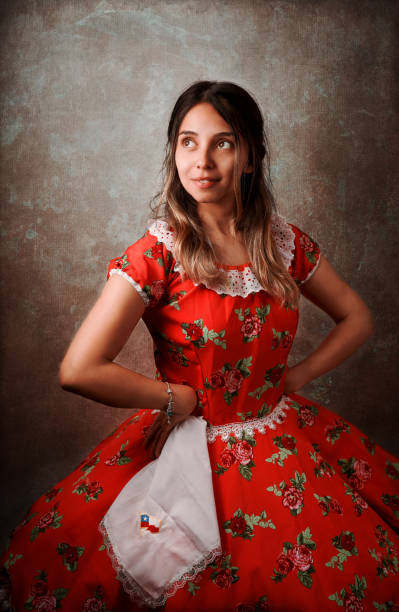 young chilean woman with national costume to celebrate national holidays fiestas patrias portrait stock photo
