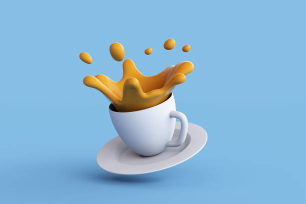 istock Liquid splashing out from a white cup mug. 1424447097