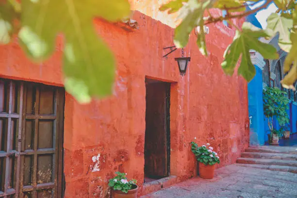 Photo of Interior streets of the Monastery of Santa Catalina de Siena, UNESCO World Heritage Site, Arequipa, Peru.