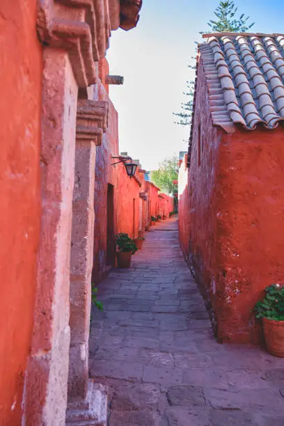 Photo of Interior streets of the Monastery of Santa Catalina de Siena, UNESCO World Heritage Site, Arequipa, Peru.