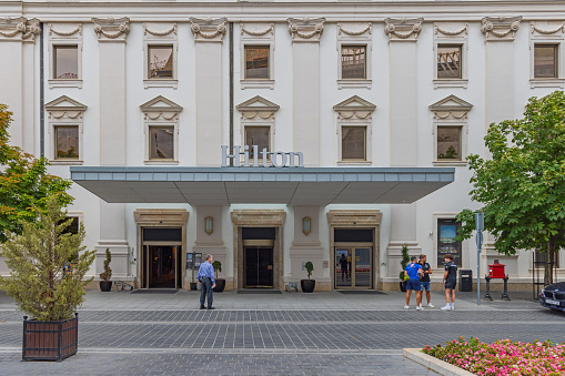 Budapest, Hungary - July 31, 2022: Upscale Hotel Hilton Near Buda Castle Historic Hilltop District.