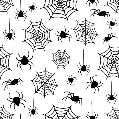 Black line Spider Web seamless pattern. Design for paper, covers, cards, fabrics, background and any. Vector illustration.