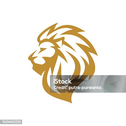 istock Lion head mascot logo design. Lion line art vector illustration 1424452220