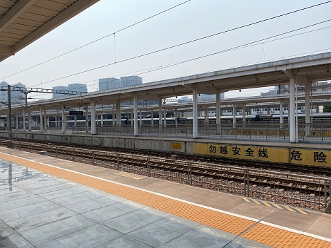 Shangqiu, Henan, China- September 12, 2022: China has developed over 40 thousand kilometers highspeed railways. Here is the Shangqiu Station on Xuzhou-Lanzhou high speed line.