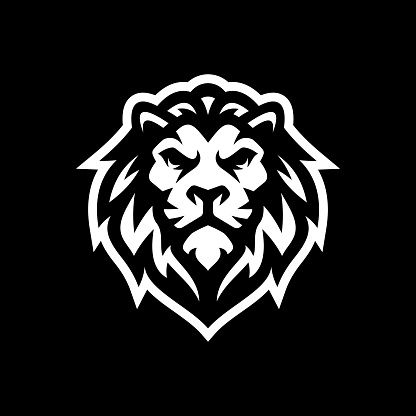 Lion head mascot logo design on dark background