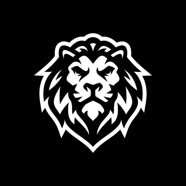 Lion head mascot logo design on dark background Lion head mascot logo design on dark background mascot stock illustrations