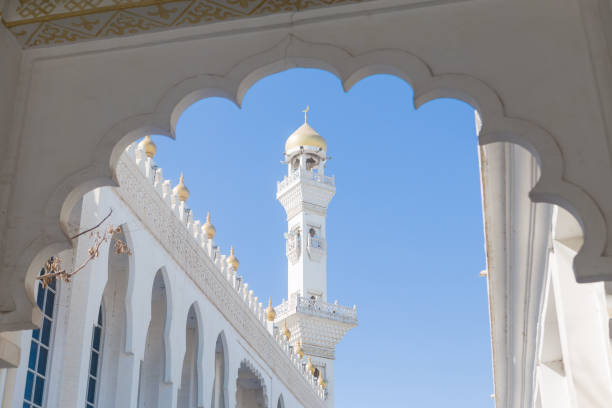 Look at the mosque tower from the window,,is located in Ningxia Hui Autonomous Regio, China.