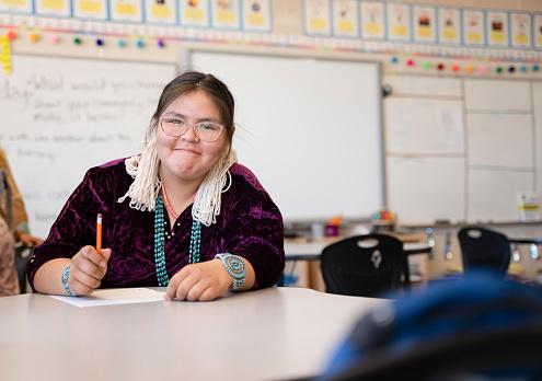 Indigenous navajo 13 year old girl in the classroom