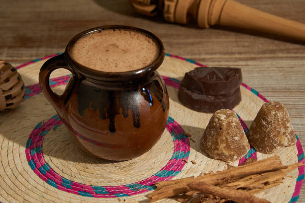 istock Handmade Mexican mud jar cup with chocolate 1424482740