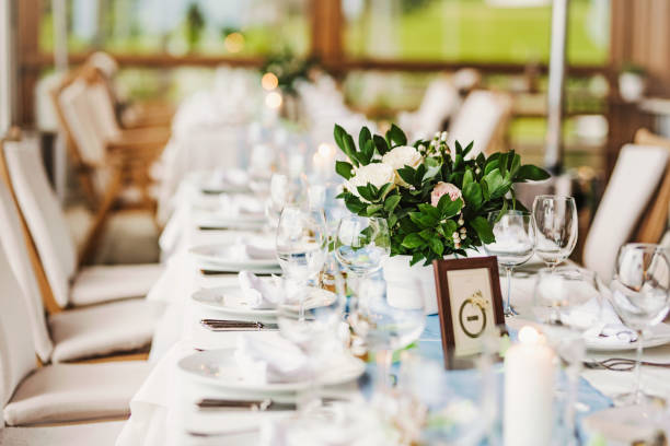 istock Fresh flowers wedding decoration. Table set up. 1424487638