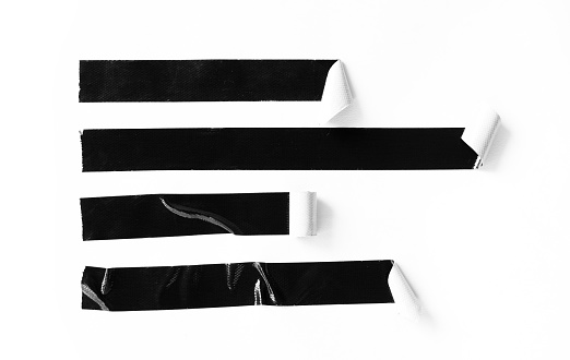 set of black duct tape roll edge for design element on isolated white background. black lower third for streetwear design style
