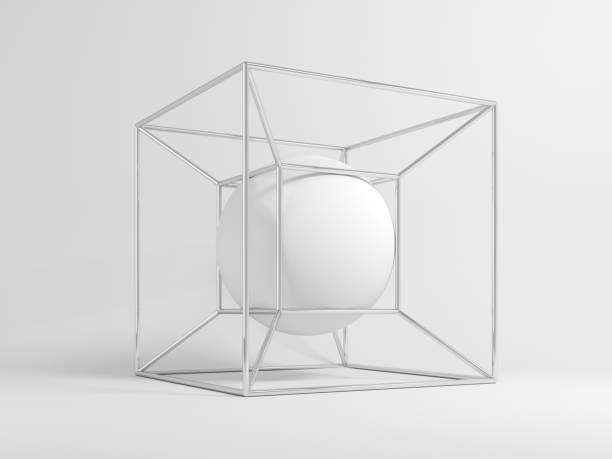 istock Sphere in a metal lattice protection cube, 3d render 1424504121