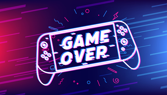 Game over text on gaming console.