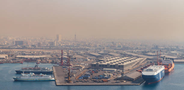 Jeddah port on a daytime, aerial view stock photo