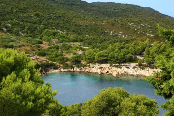 The landscape of the island of Vis, rocky beaches, steep cliffs, lonely islands