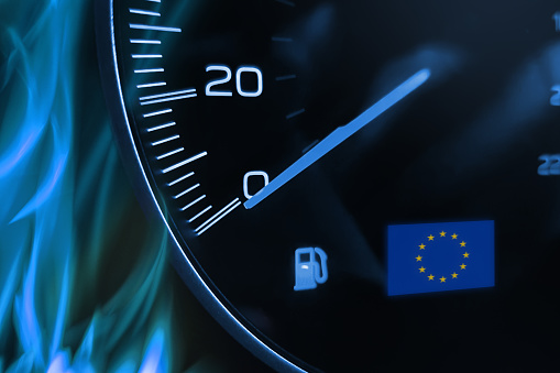 Oil crisis in European union with speedometer