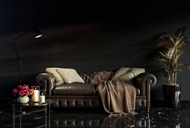 istock Luxury style classical black and gold living room 3d render 1424509544
