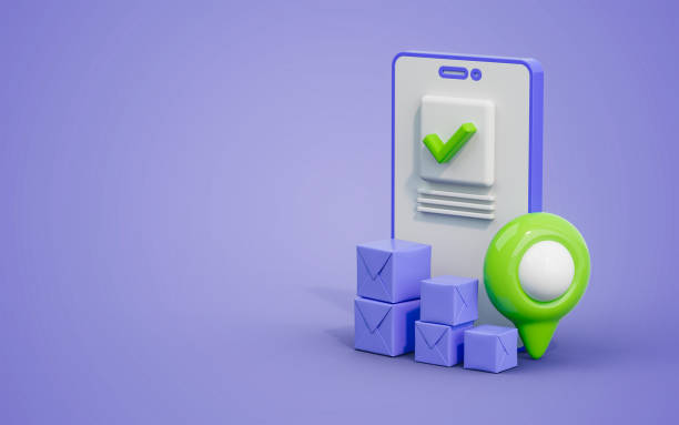 istock Inventory management mobile checkmark with product Distribution and 1424511782
