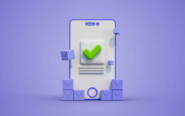 istock Inventory management mobile checkmark with product Distribution and 1424511822