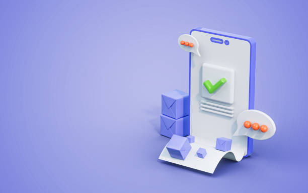 istock Inventory management mobile checkmark with product Distribution and 1424511831