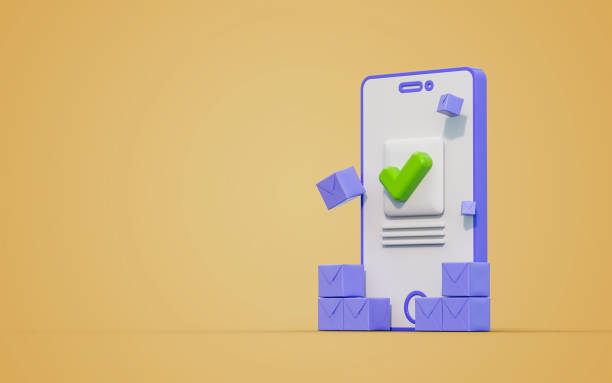 istock Inventory management mobile checkmark with product Distribution and 1424511834