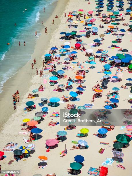 Tourists On The Beach In Tropea Stock Photo - Download Image Now - Aerial View, Art, Bay Horse