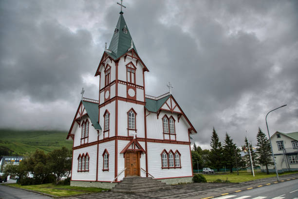 istock Beautiful church in Husavik. Iceland 1424525263