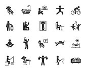 Vector set of relax flat icons. Contains icons chill, rest, vacation, hammock, meditation, reading, shopping, diving, fishing and more. Pixel perfect.